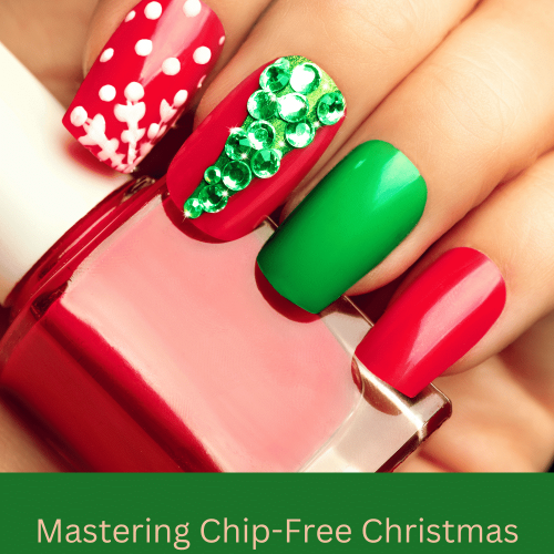 How to keep festive Christmas nails with glittery red and green polish, adorned with miniature sparkling ornaments while tackling housekeeping